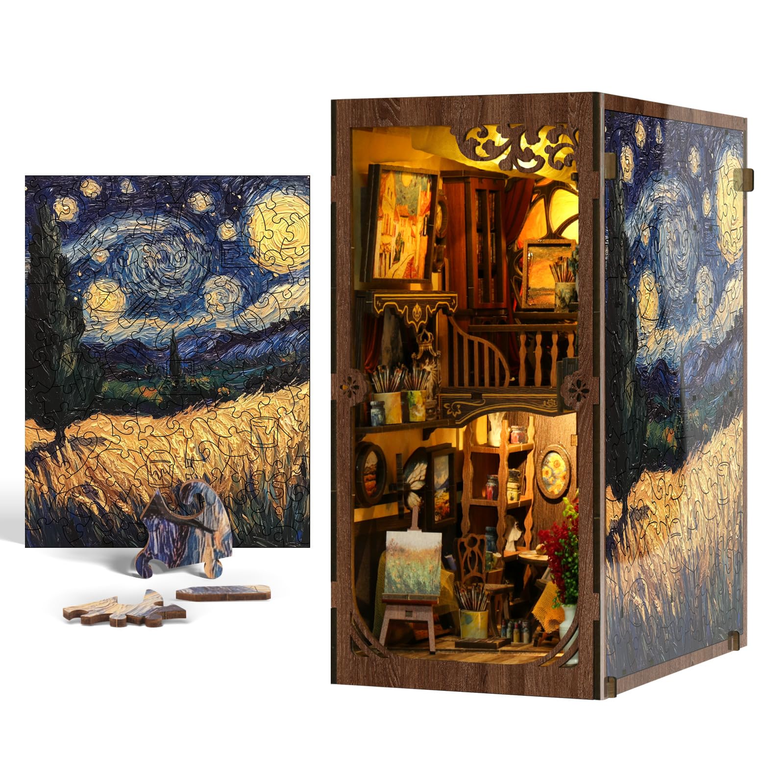 ISSEVE Book Nook Kit weathered paints displayed beside a miniature bust adds vintage charm