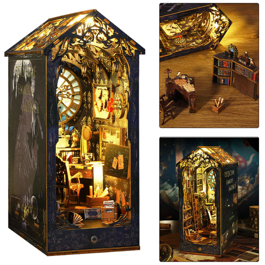ISSEVE DIY Book Nook Kit front view showing detective agency charm for shelves