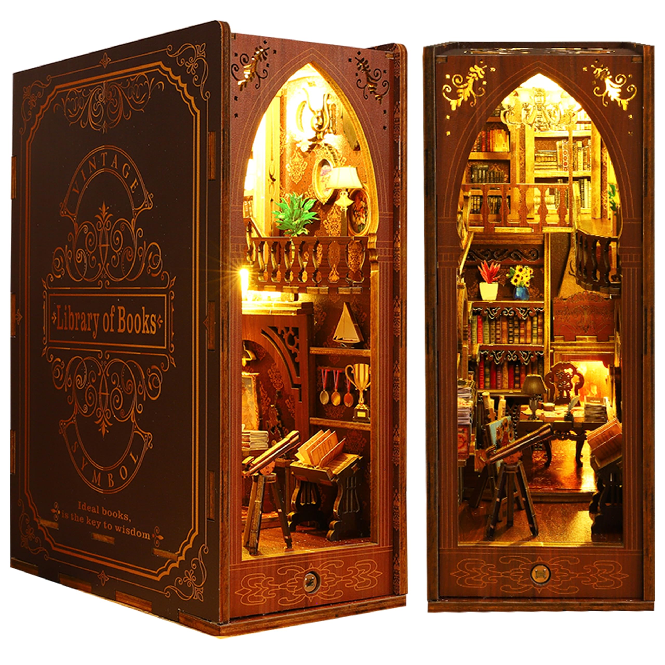 ISSEVE Library Nook Kit assembly shows a detailed library scene for display on your shelf.