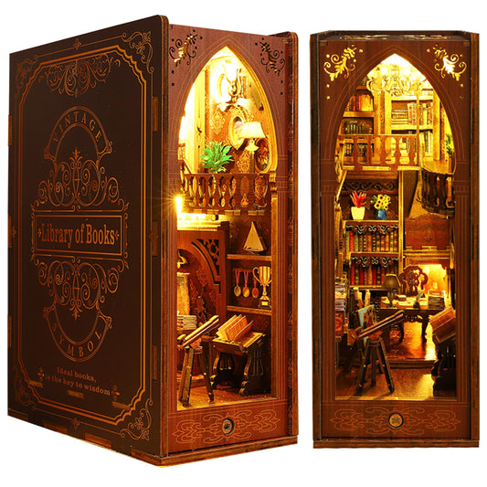 ISSEVE Library Nook Kit assembly shows a detailed library scene for display on your shelf.