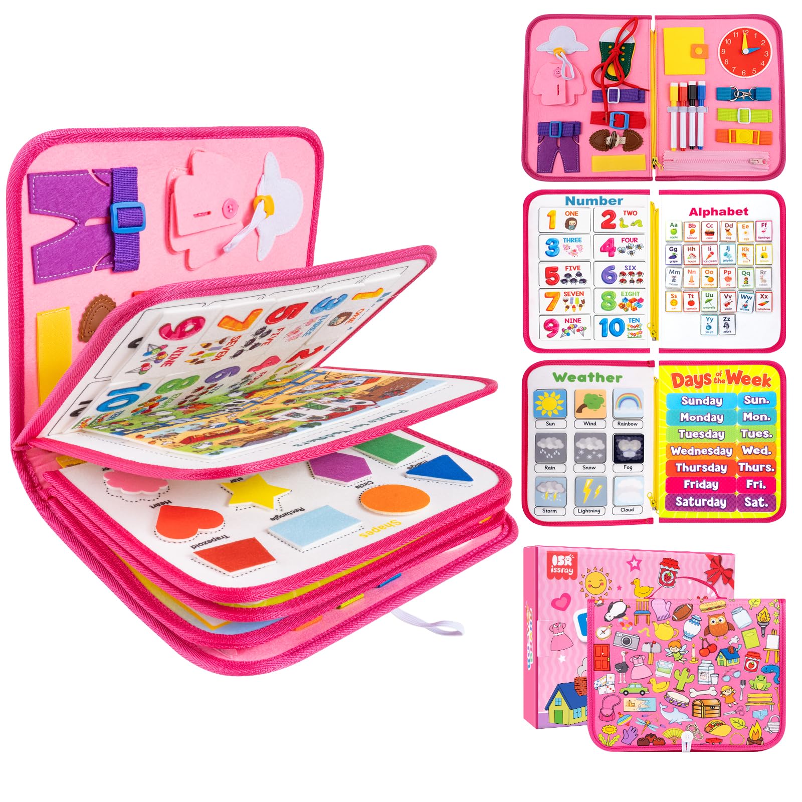 Issray 12-page busy board cover with colorful pages for hands-on learning on the go