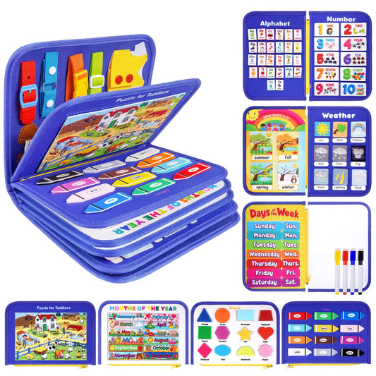 Issray 12-page busy board blue cover offers portable engagement for car rides.