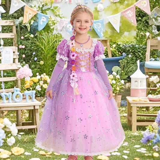 iTVTi Princess Purple Dress back view shows puff sleeves and silhouette.