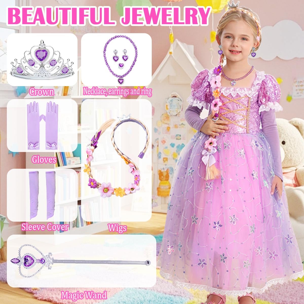 iTVTi Princess Purple Dress sequin chest detail adds festive sparkle.