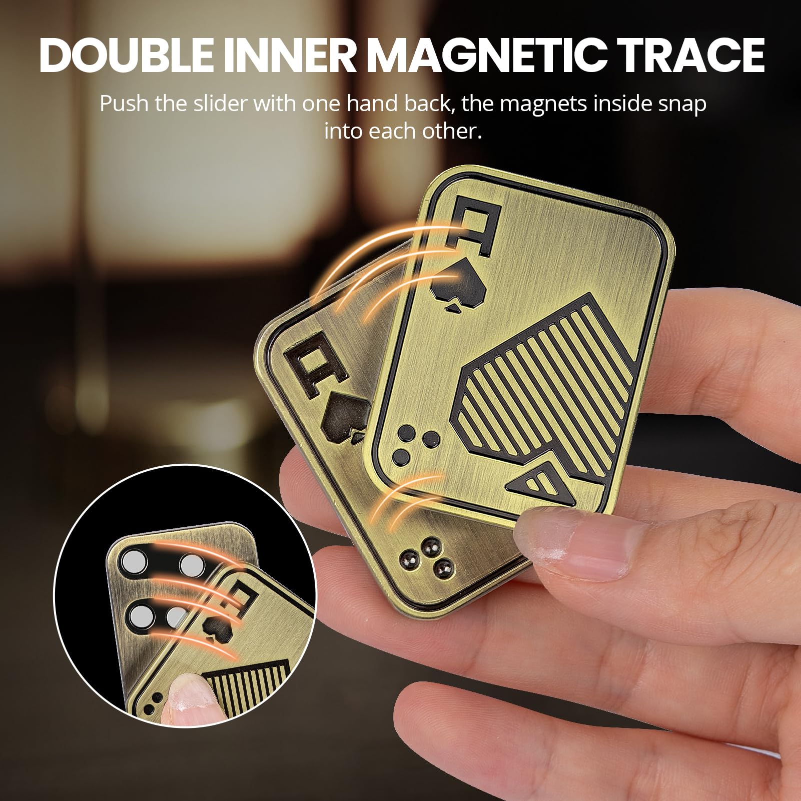ITOKEY fidget slider close-up showing magnetic blocks engaging with satisfying click.