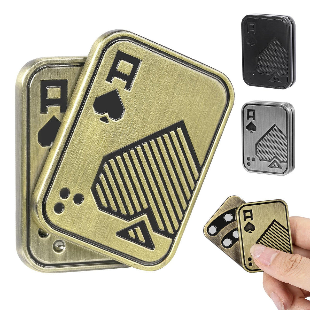 ITOKEY gold magnetic fidget slider with ace of spades pattern for focus and stress relief.