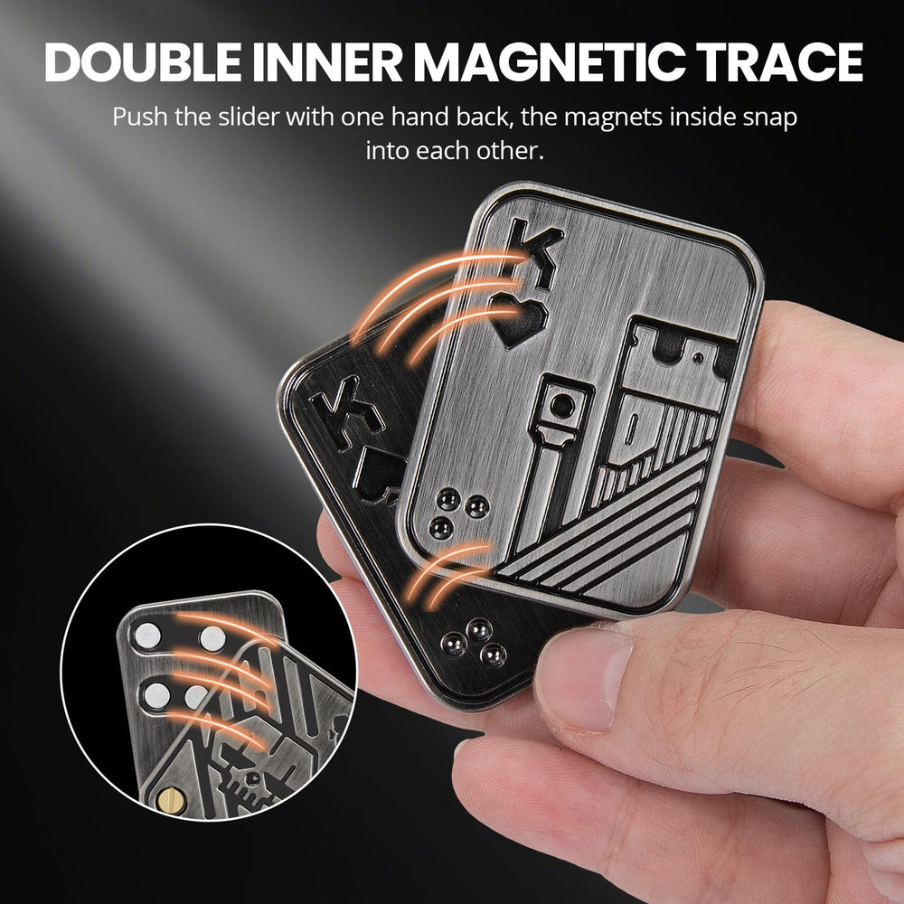 ITOKEY poker slider metal body closeup, portable and pocket-friendly fidget.