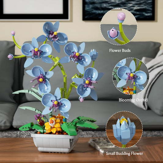 itshWOee Orchid Bonsai rotating model highlights lifelike stems and leaves.