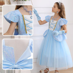 iTVTi Princess Cinderella costume blue bow and sequin details sparkle on stage