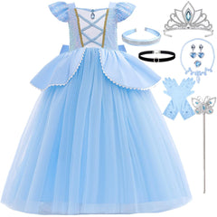 iTVTi Princess Cinderella costume blue dress front view showcases delicate detailing for playtime