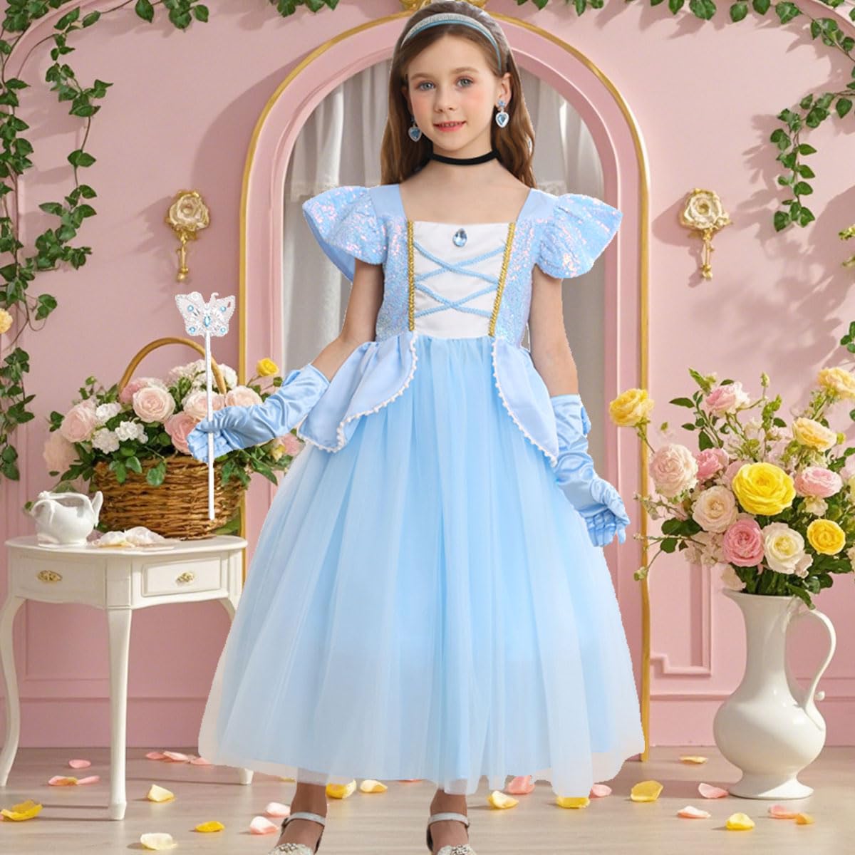 iTVTi Princess Cinderella costume fluffy gauze skirt adds volume for twirls