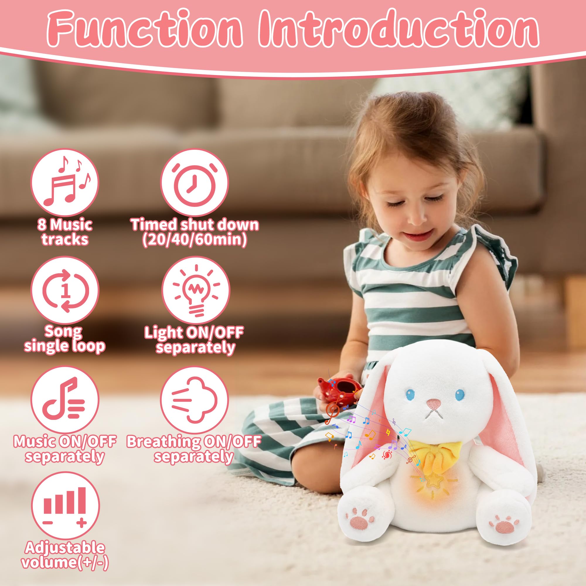 IUTOYYE breathing bunny heartbeat sounds help relax before sleep.