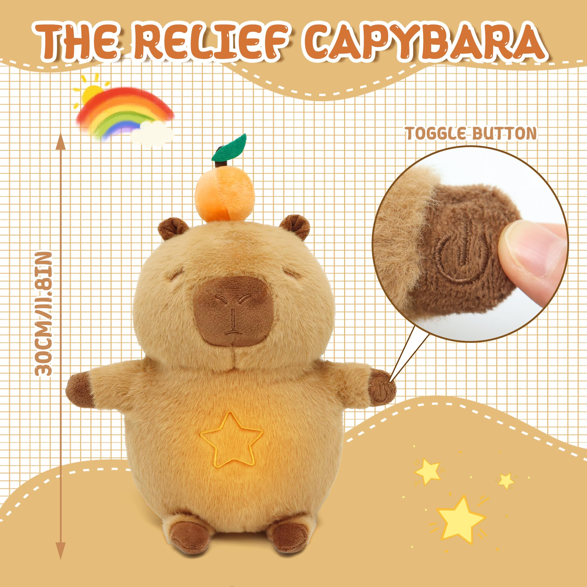IUTOYYE Capybara breathing plush with lights offers a soothing visual cue during nightly wind-down.