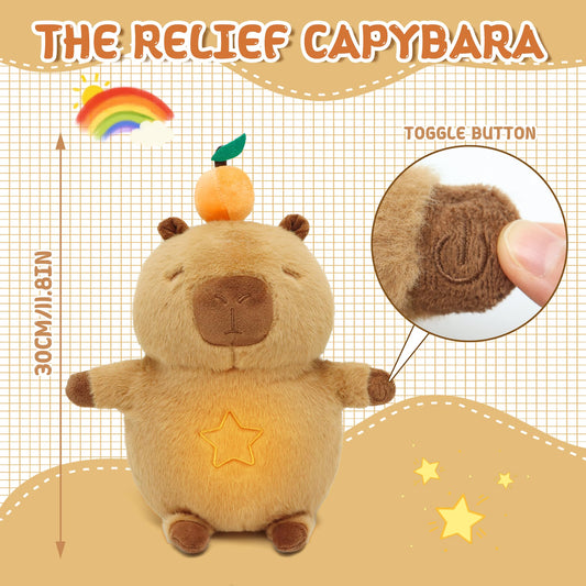 IUTOYYE Capybara breathing plush with lights offers a soothing visual cue during nightly wind-down.