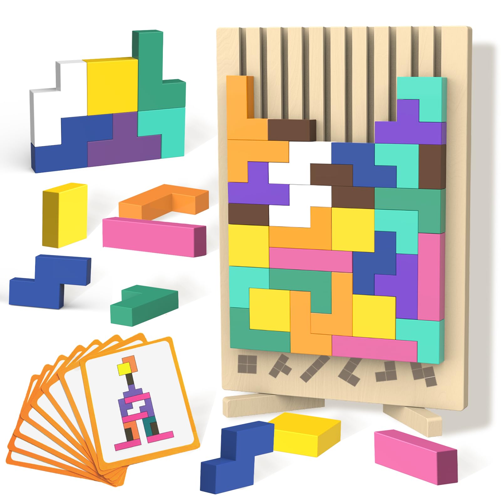 iuuoi wooden block puzzle with colorful stacking for color recognition and fine motor development.