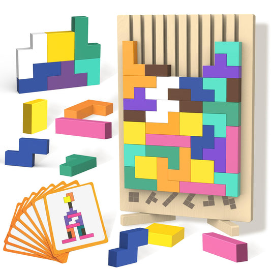 iuuoi wooden block puzzle with colorful stacking for color recognition and fine motor development.