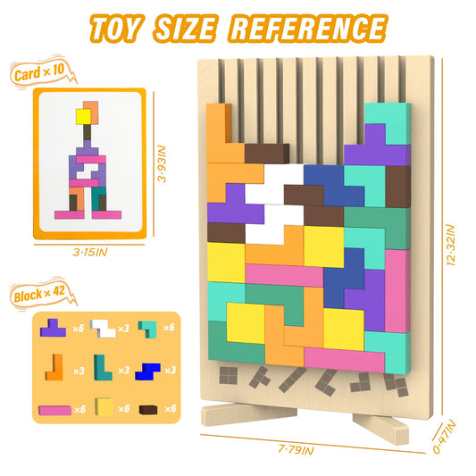 iuuoi educational Montessori-style wooden puzzle showcasing bright blocks for problem-solving play.