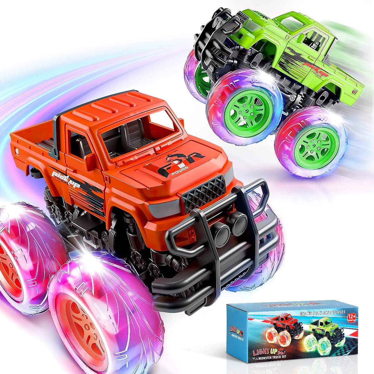 iValea Monster Trucks front view shows light-up wheels for engaging play