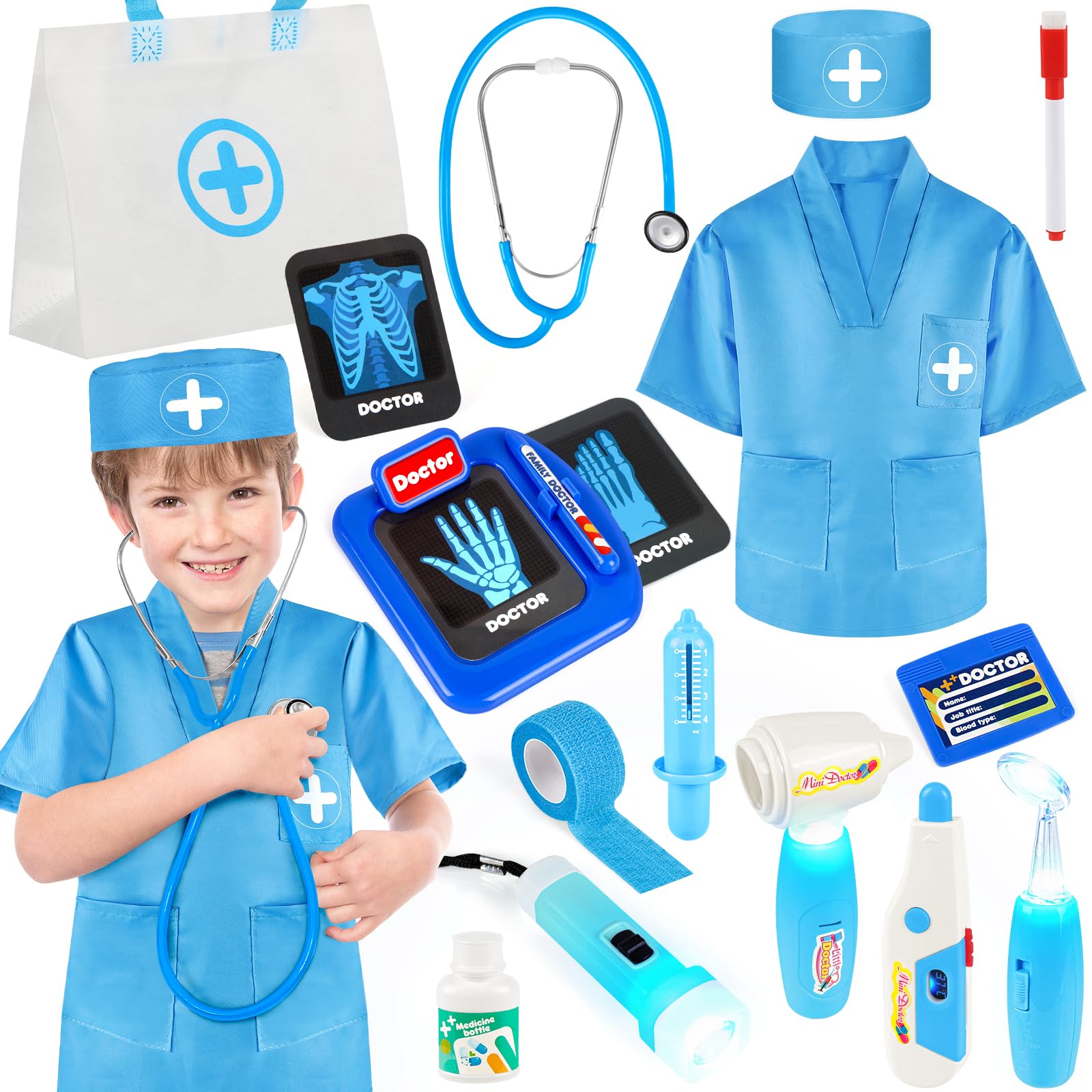IVENRXIU doctor kit bag and stethoscope for imaginative play and organization.