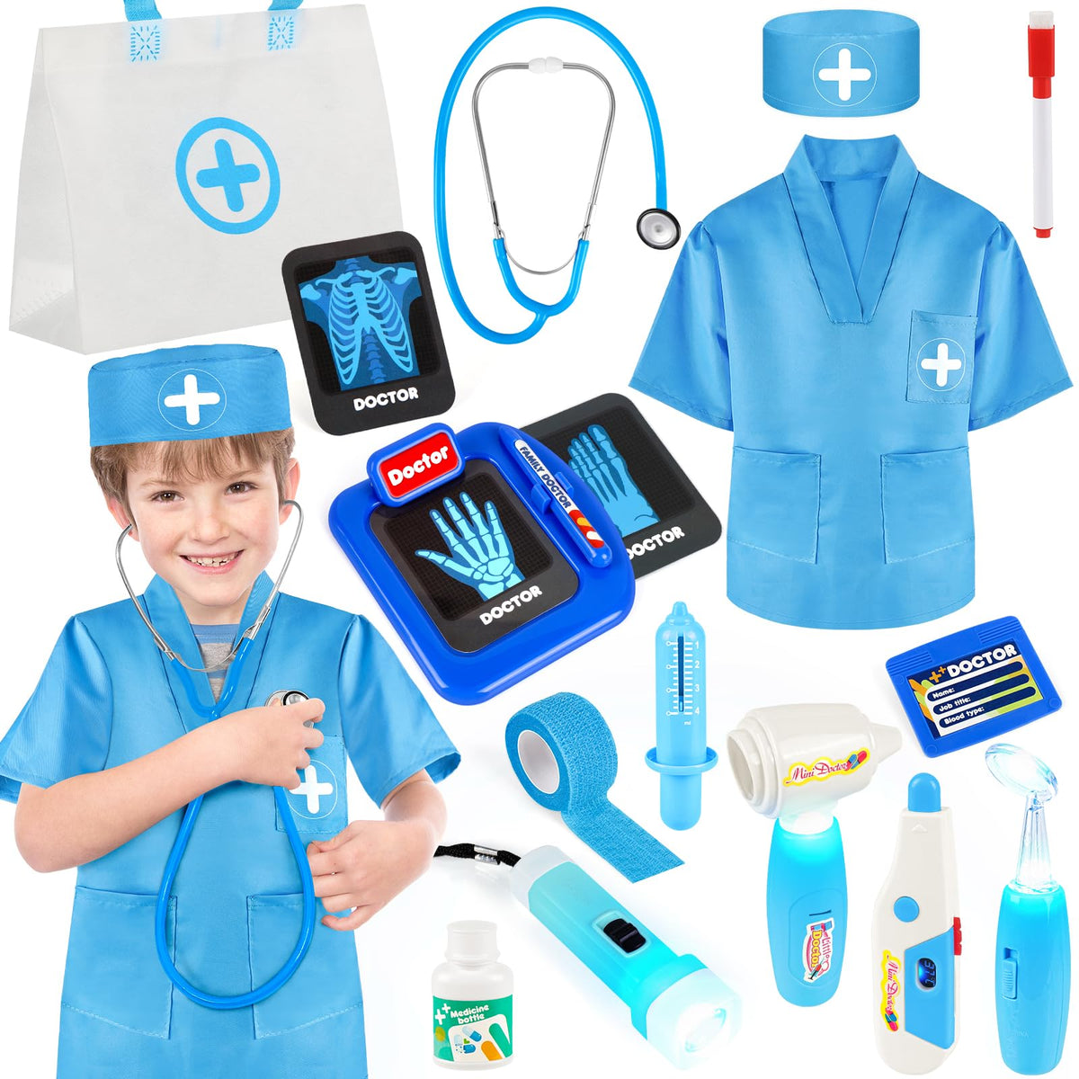IVENRXIU doctor kit bag and stethoscope for imaginative play and organization.