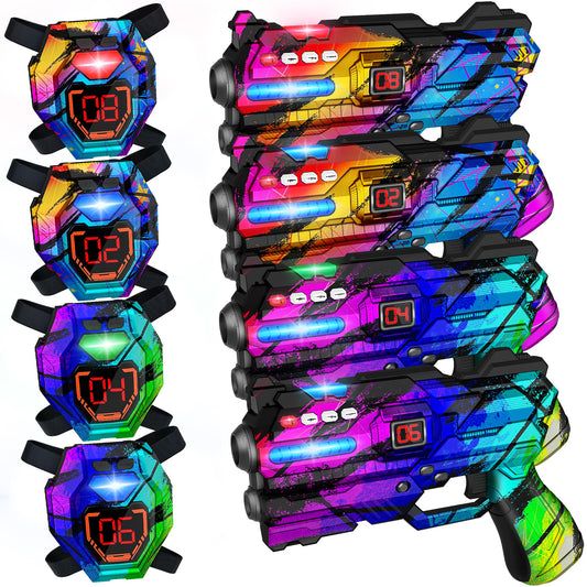 IVOXEX laser tag guns four-pack with LED score display for lively family battles