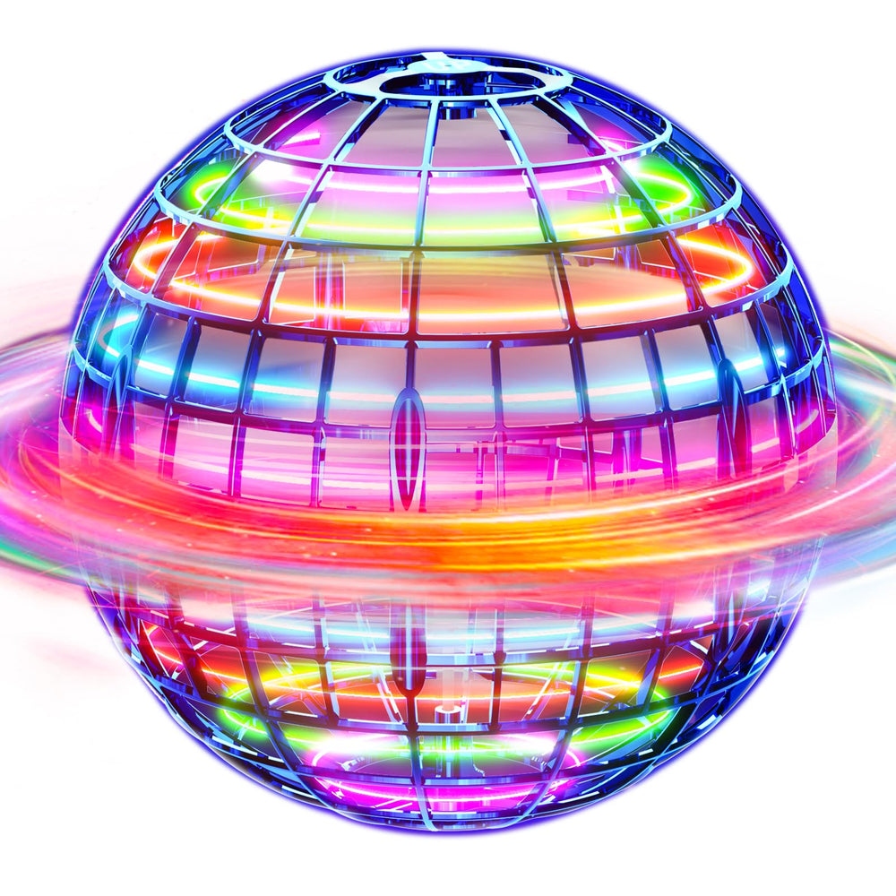 Ivtivfu Flying Orb Ball front view showing blue shell and LEDs, great for eye-catching play