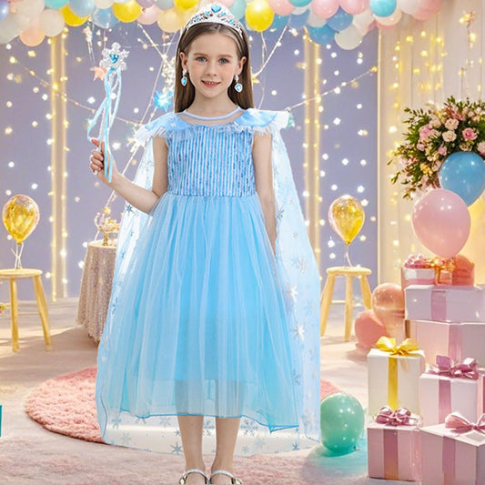 ivtvi Princess dress cape and snowflake wand arranged for a magical cosplay moment.