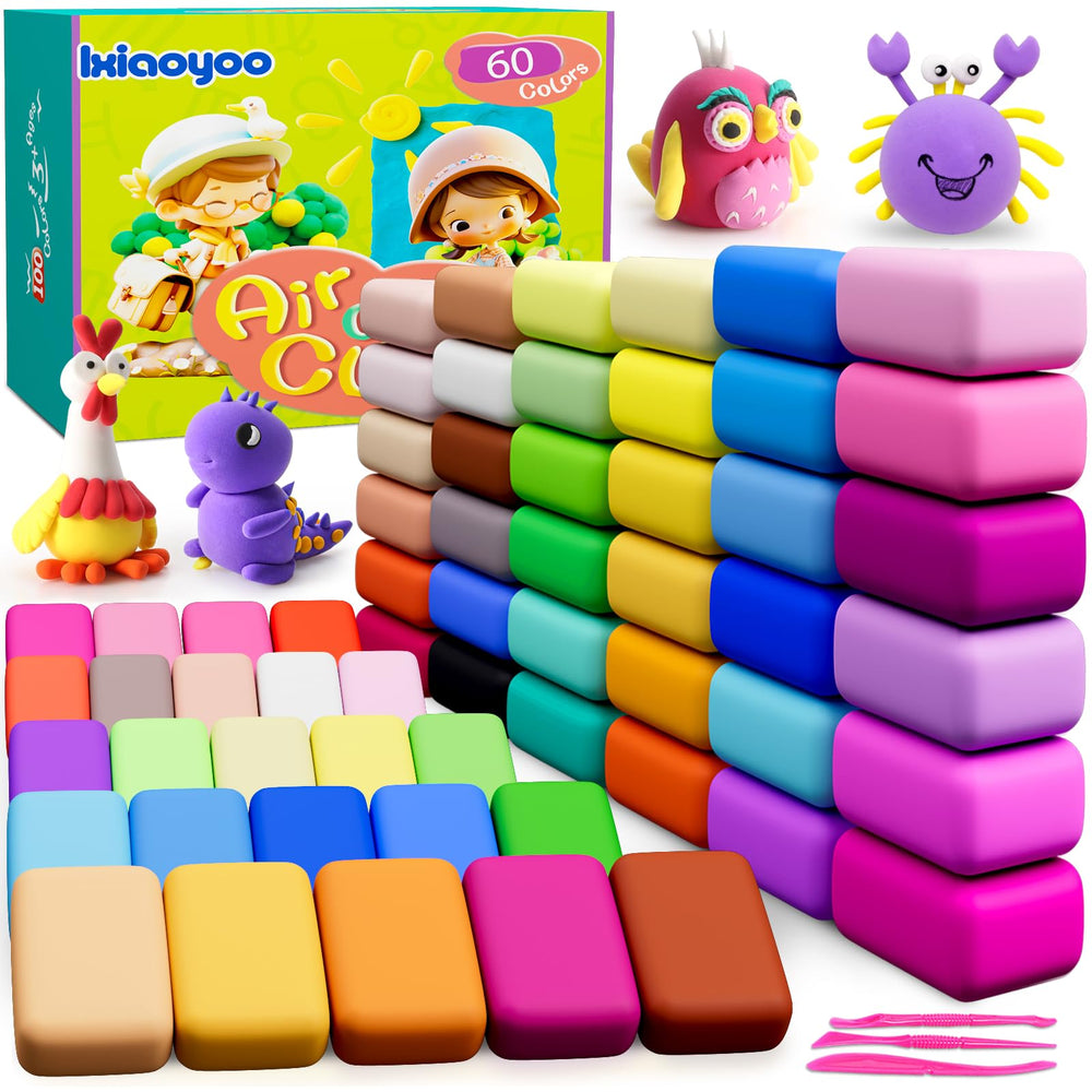 Ixiaoyoo air dry clay 60 colors kit for kids' imaginative crafts