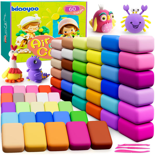 Ixiaoyoo air dry clay 60 colors kit for kids' imaginative crafts