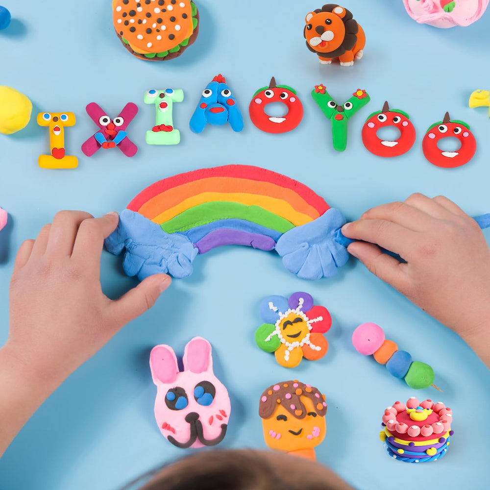Ixiaoyoo soft non-sticky clay shown with easy grip for little hands
