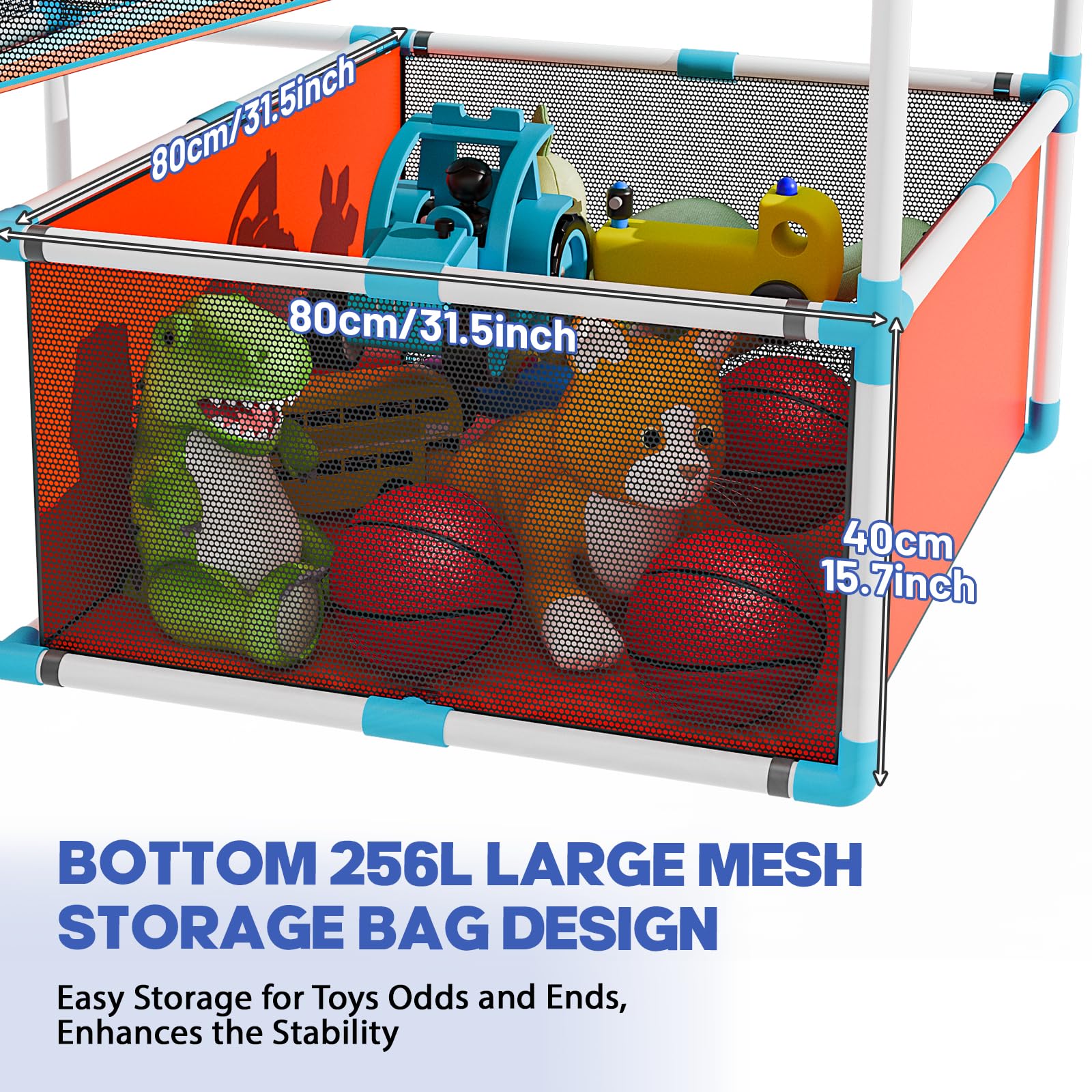 Iyoyo bottom mesh storage helps keep balls and toys organized.