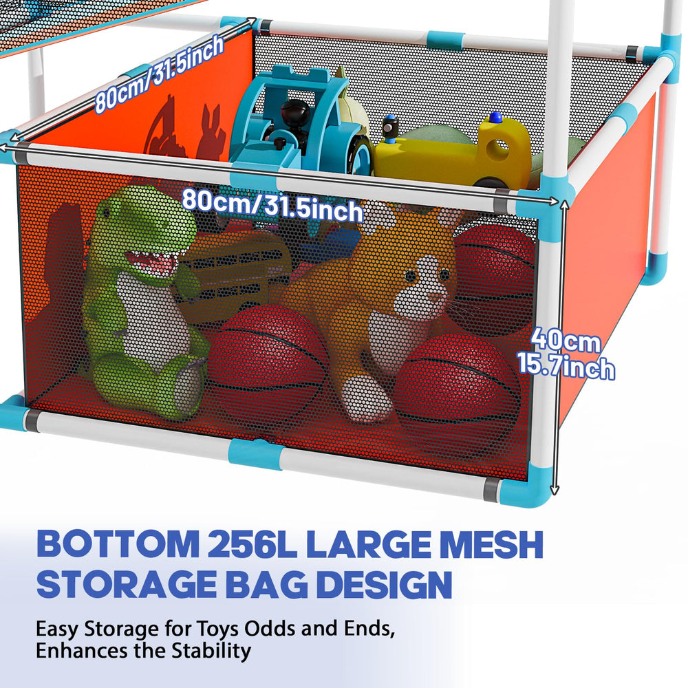 Iyoyo bottom mesh storage helps keep balls and toys organized.