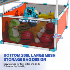 Iyoyo bottom mesh storage helps keep balls and toys organized.