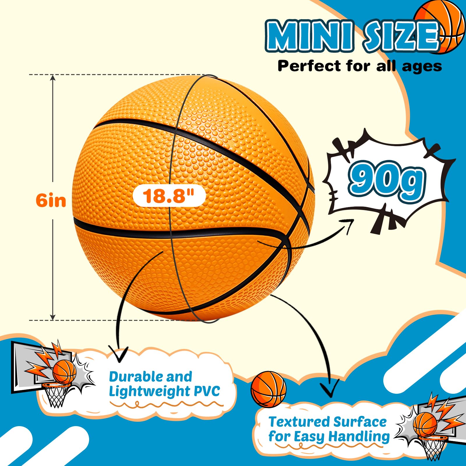 Iyoyo mini basketball ready for door hoops and splash-friendly pool games.