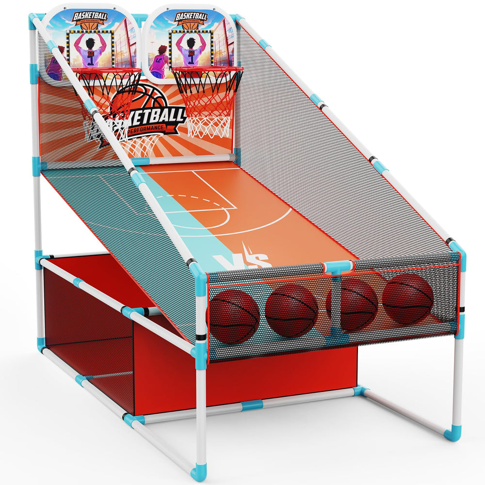 Iyoyo two-hoops arcade basketball setup for engaging family competitions indoors.