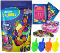 Izzy n Dizzy 100 Medium Dreidels in assorted colors for Chanukah games and gifts.