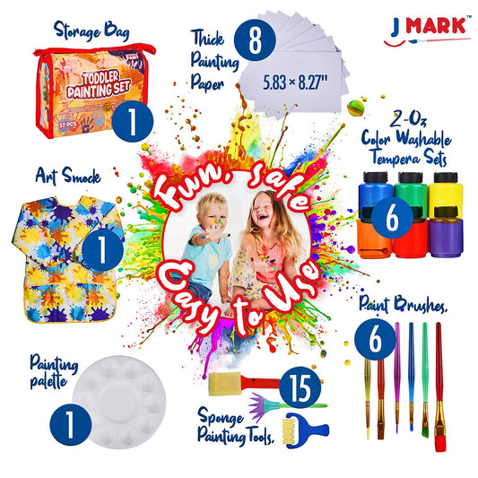 J MARK children's smock with splatter design protects clothes during painting.