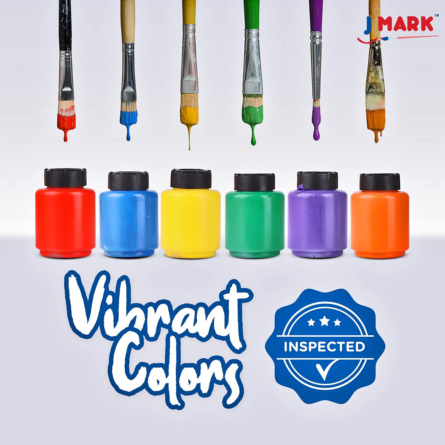 J MARK six tempera paints arranged for vibrant, washable art sessions.