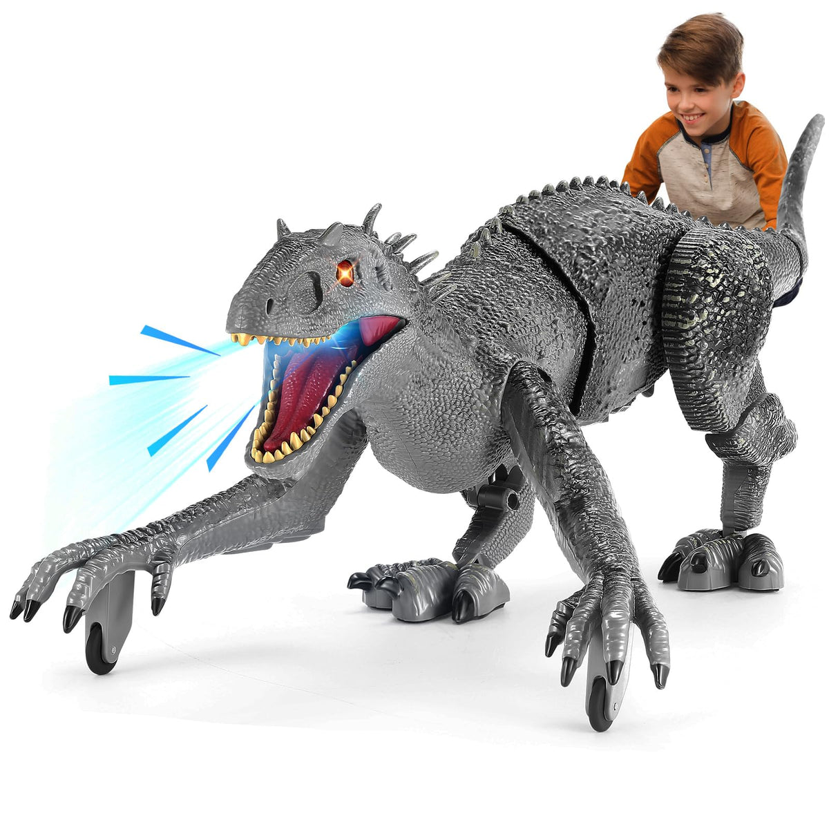 J Rootage remote-control dinosaur gray walking for immersive imaginative play.