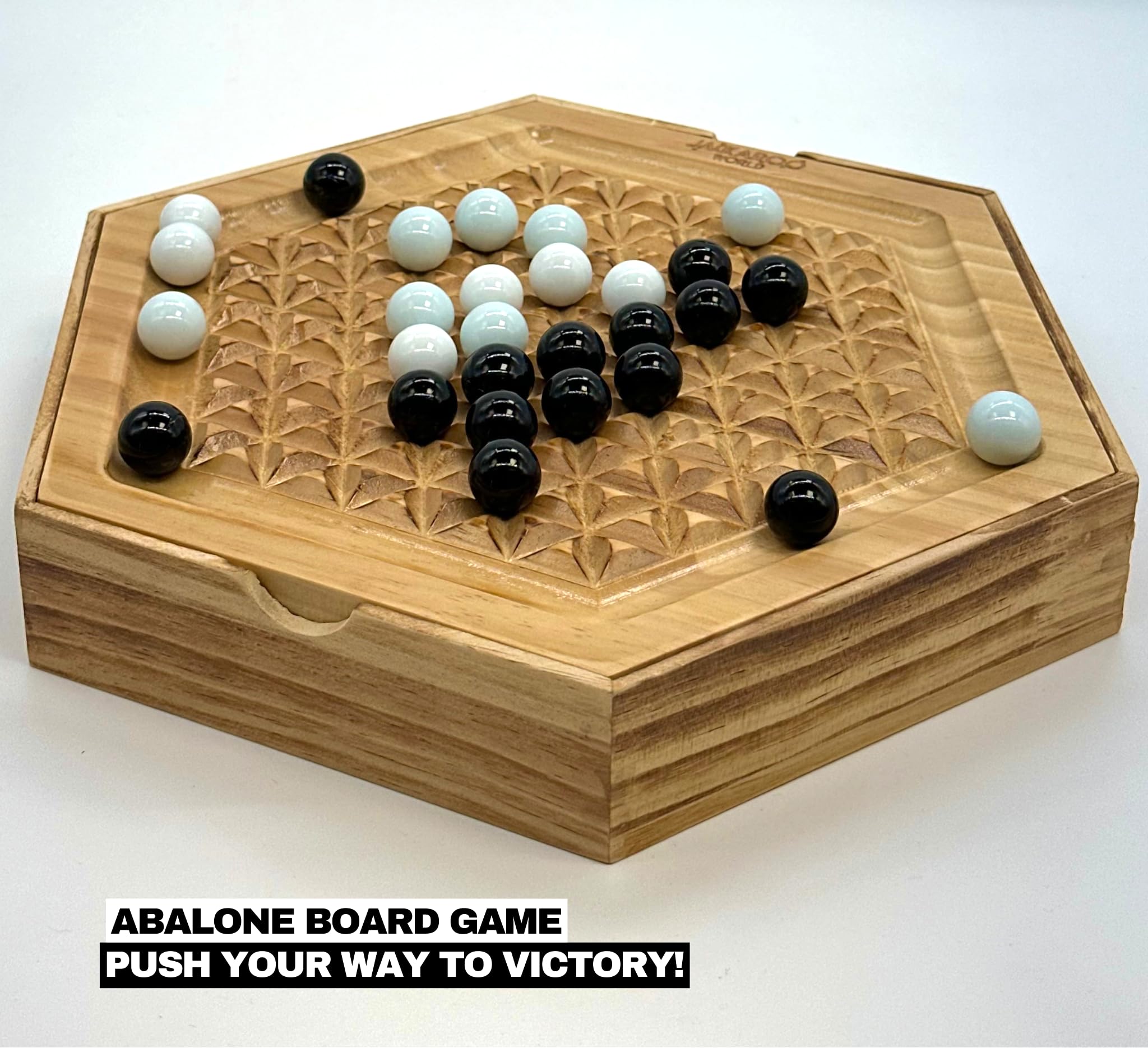 Jackaroo World Abalone hexagonal board showcases elegant wooden craftsmanship