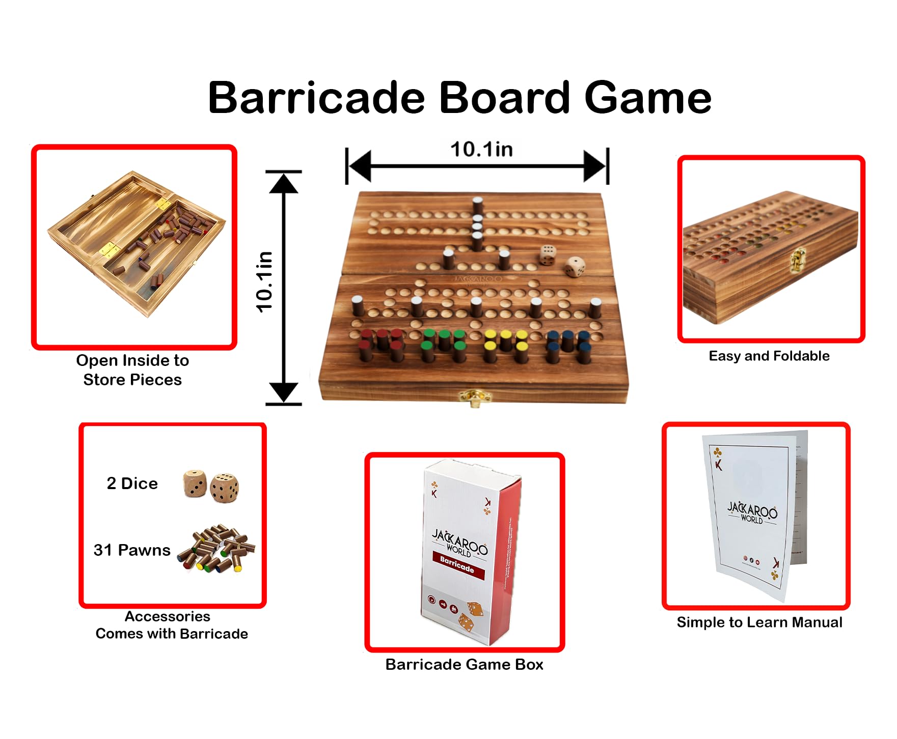 Jackaroo World Barricade wooden pawns ready for a strategic race