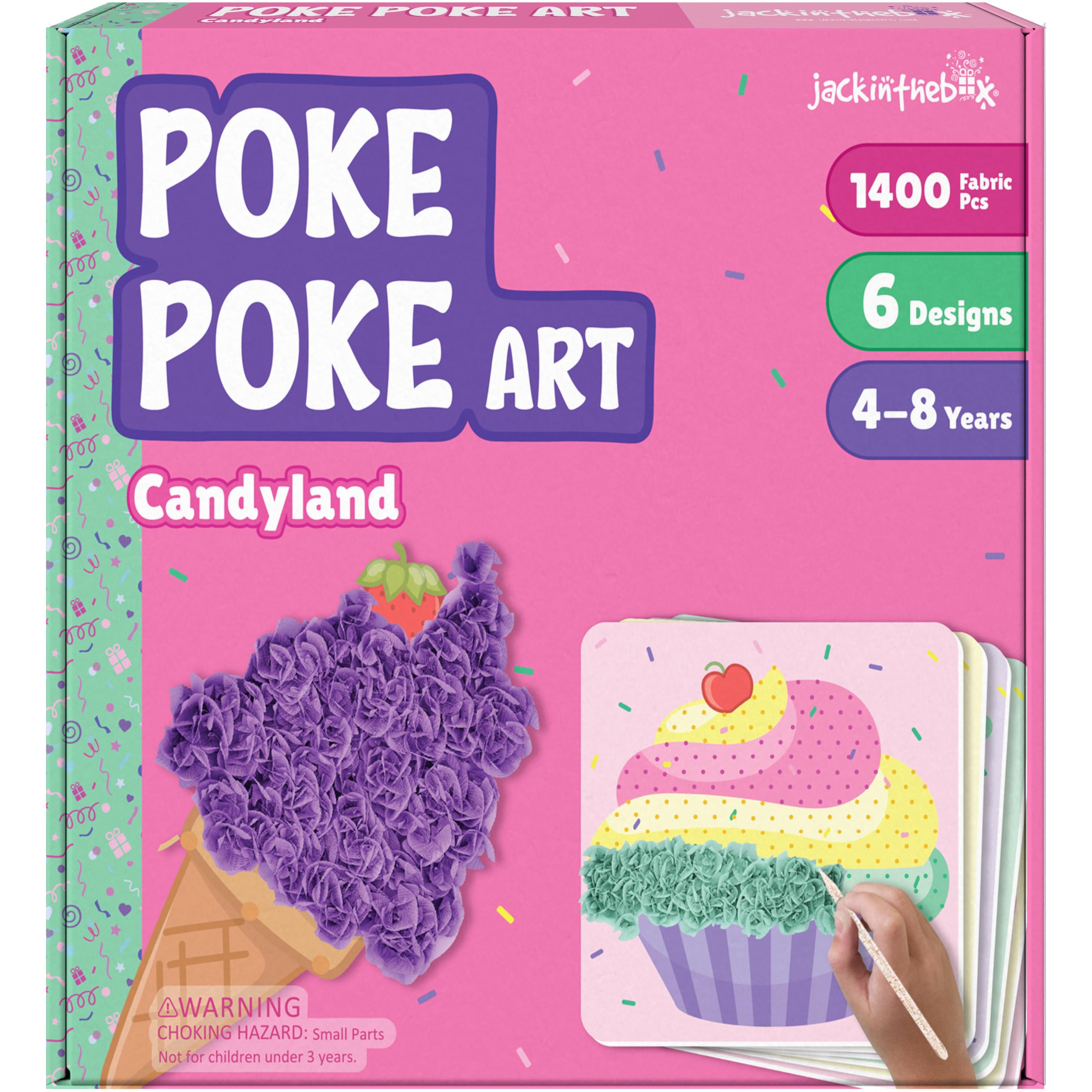 Jackinthebox Candyland Poke Poke Art kit packaging shows a mess-free, kid-friendly start.