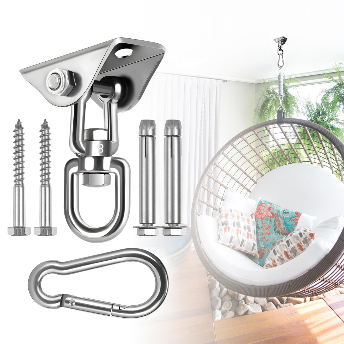 Jacnitad Hammock Hanging Kit base plate anchors securely to ceiling for stable support.