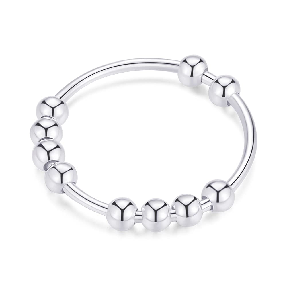 Jacruces 925 silver spinner ring close-up showing bead motion for calm focus