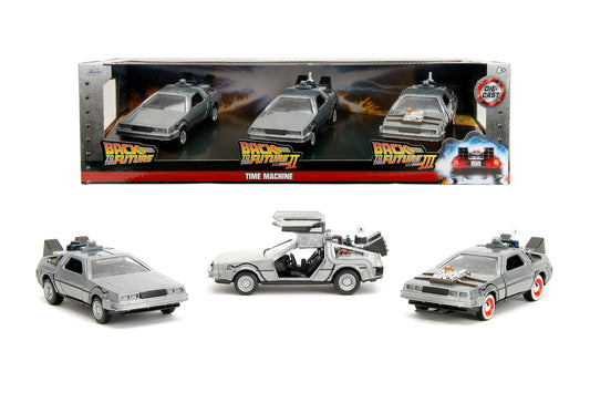 Jada Back to The Future 1:32 Time Machine 3-pack front view for display