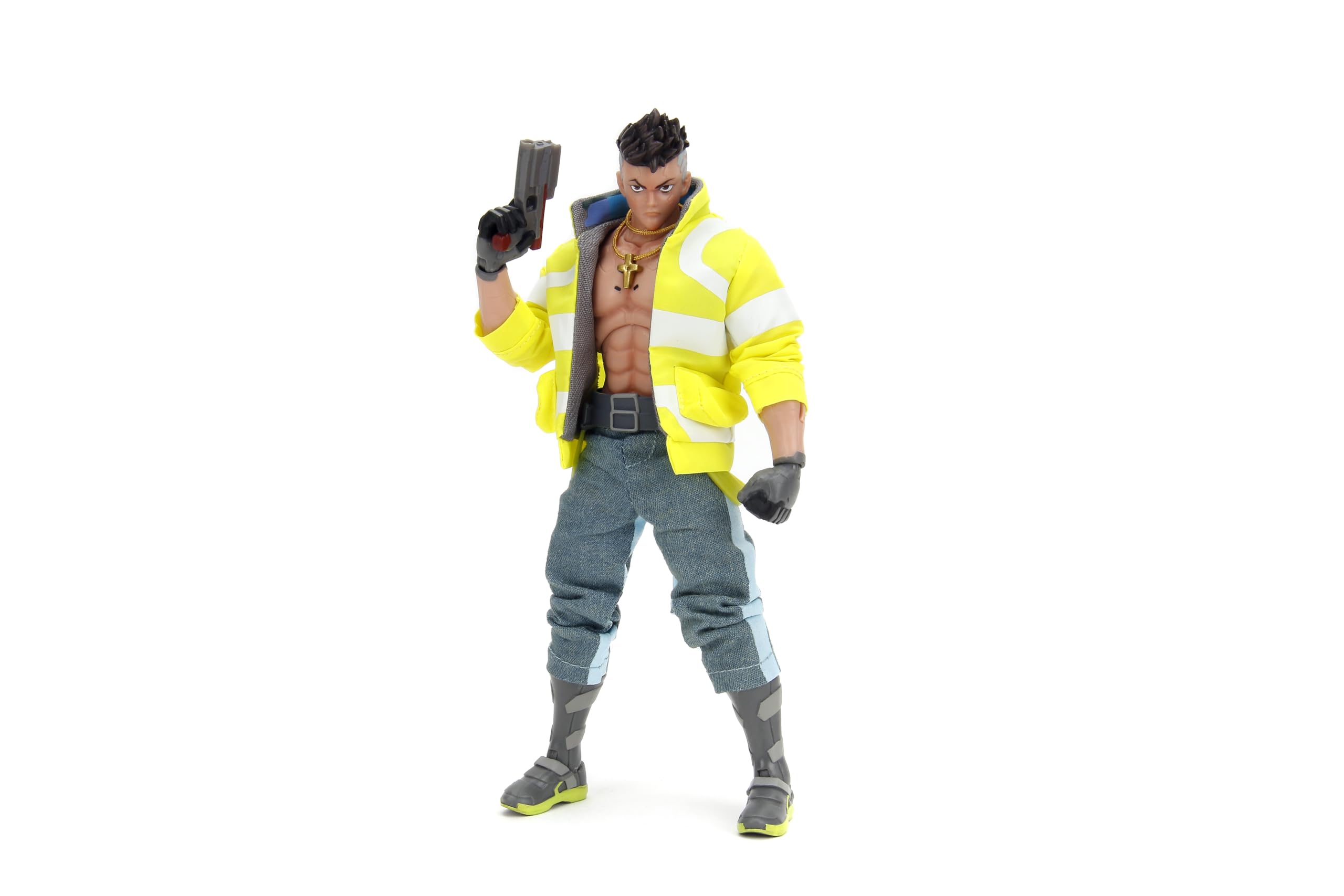 Jada David Martinez Cyberpunk Edgerunners 1:12 front view highlights poseable articulation for dynamic display.