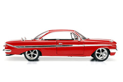 Jada Dom's Chevy Impala (Red) chassis with precise scale detailing.