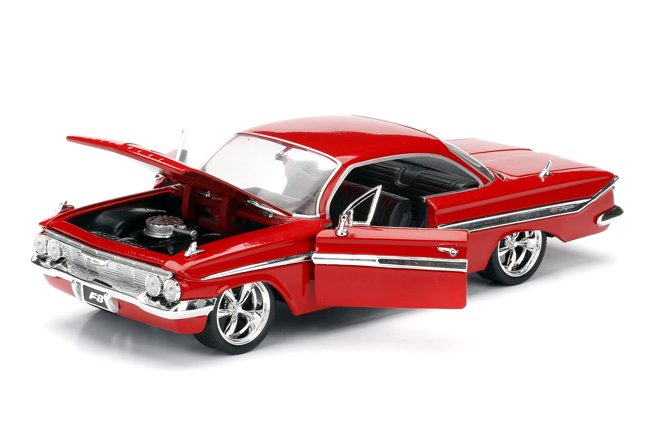 Jada Dom's Chevy Impala (Red) doors open, interior styling revealed.