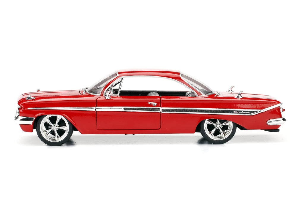 Jada Dom's Chevy Impala (Red) official packaging for gifting and display.