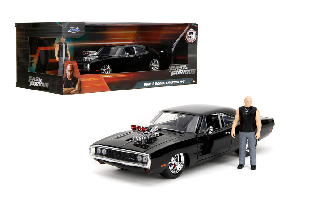Jada Dom’s 1970 Dodge Charger front view with premium diecast finish for display.